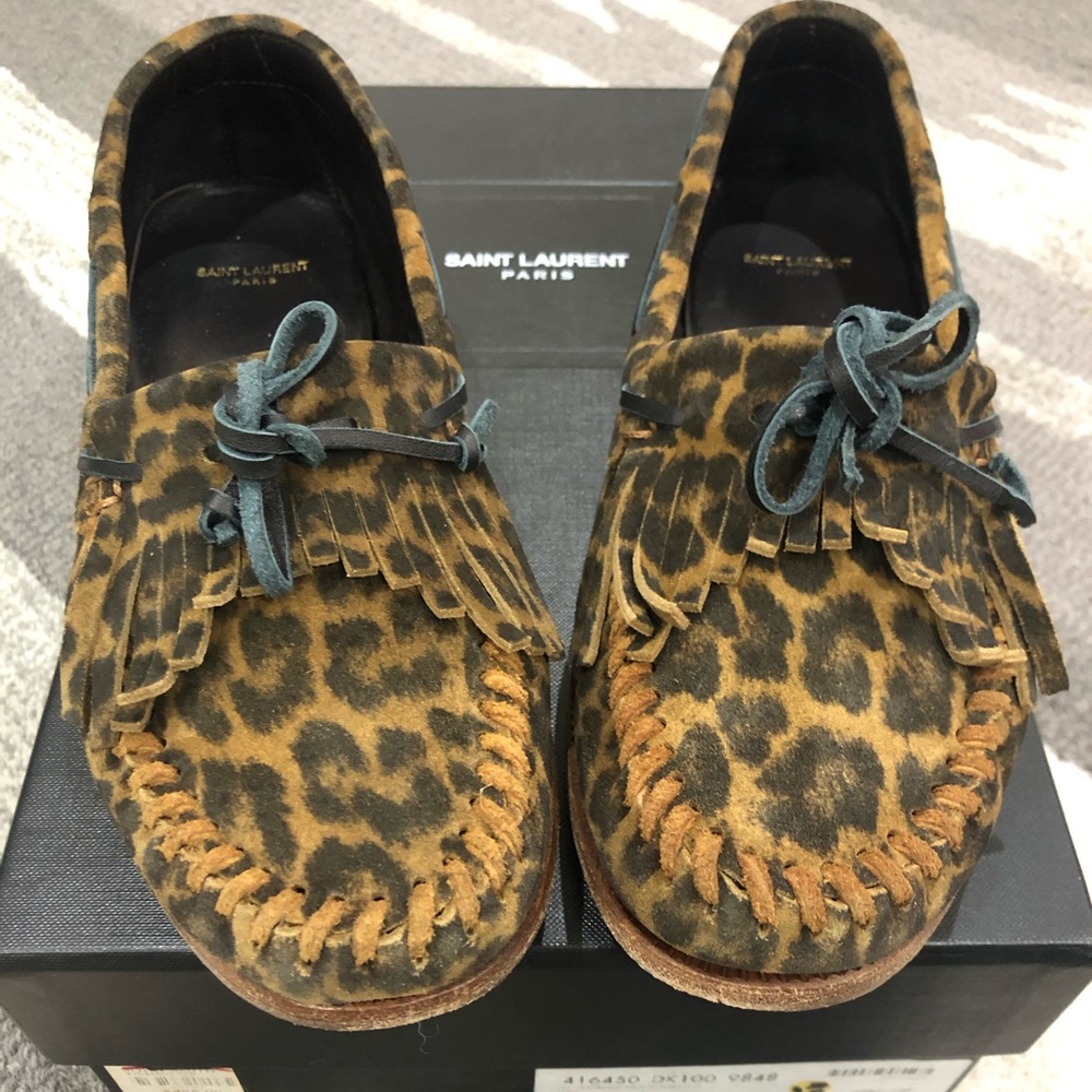 Saint Laurent Leopard Moccasin Flats 37
